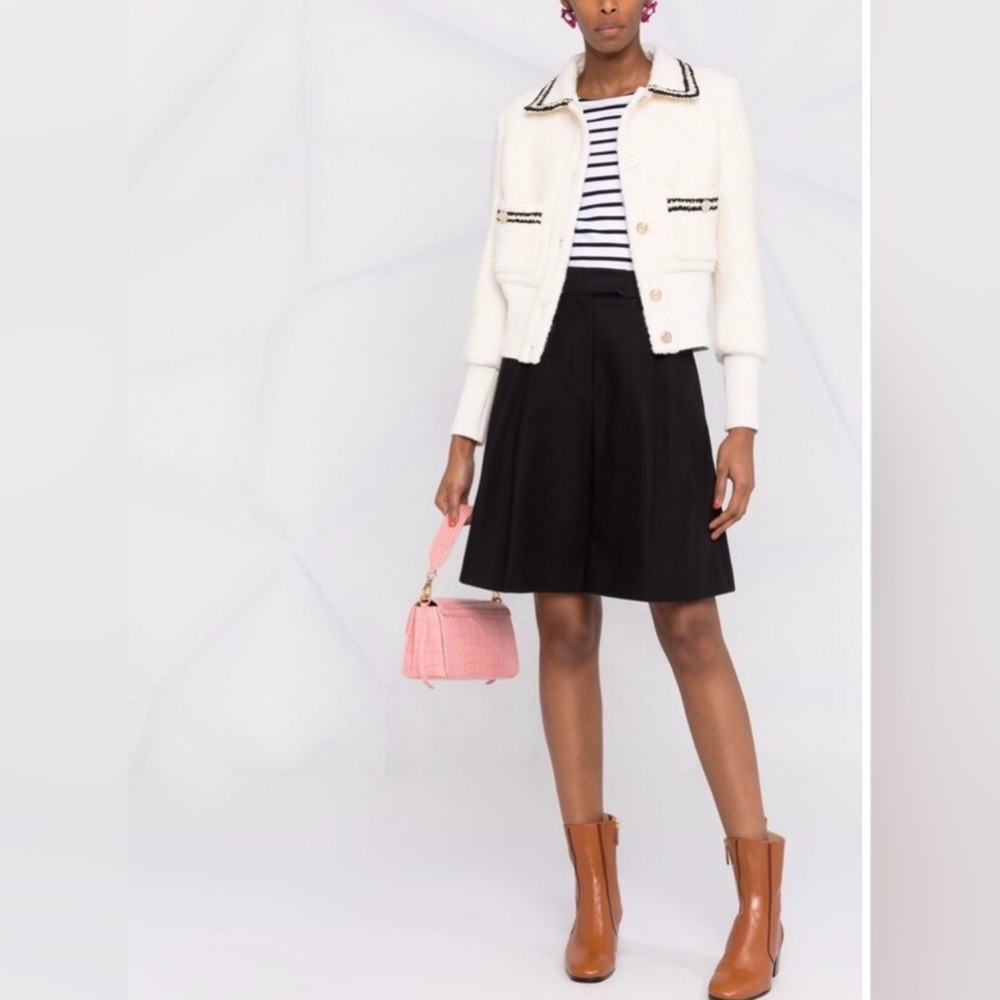 Maje Tweed Contrasting-Trim Coat Jacket